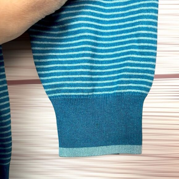 Saks Fifth Avenue Blue Striped Sweater Quarter Zip Silk Cotton Men’s L - Picture 5 of 9